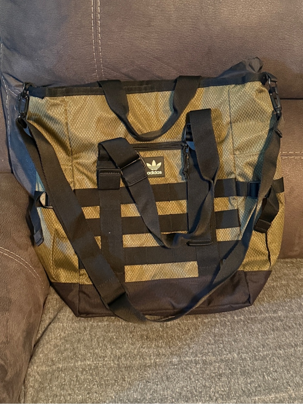 adidas army Olive Green & Black Utility Tote Bag